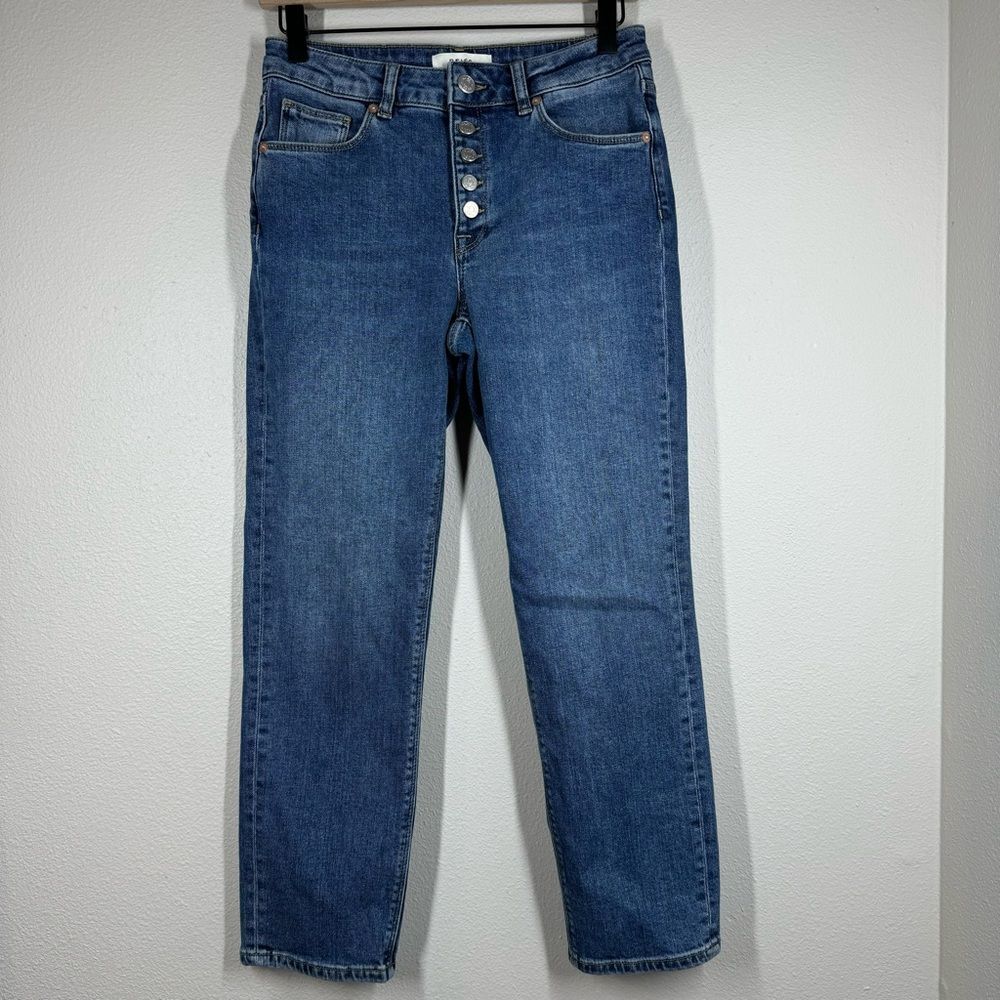 Reiss Bailey High Rise Straight Leg Jeans Button Fly Blue Stretch Denim Size 25